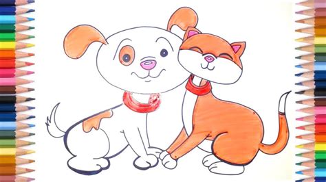 How To Draw A Cute Cat And Dog Together Easy Kids Drawing Videos