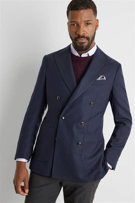 Moss Tailored Fit Navy Double Breasted Travel Blazer