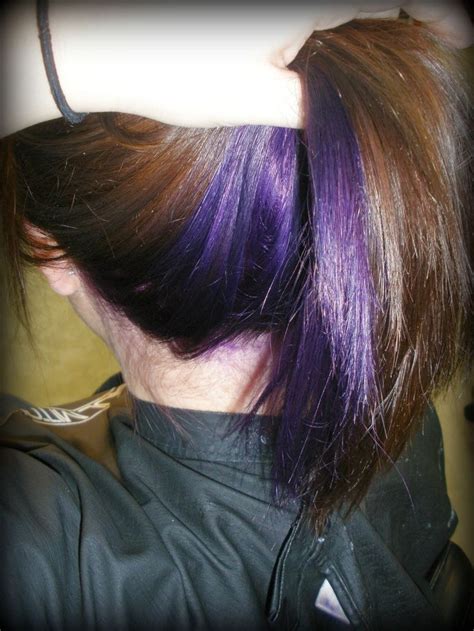 Run a clean line from one ear to the other, wherever it is that you want the blonde to stop. purple hair underneath dark on top - Google Search | Hair ...