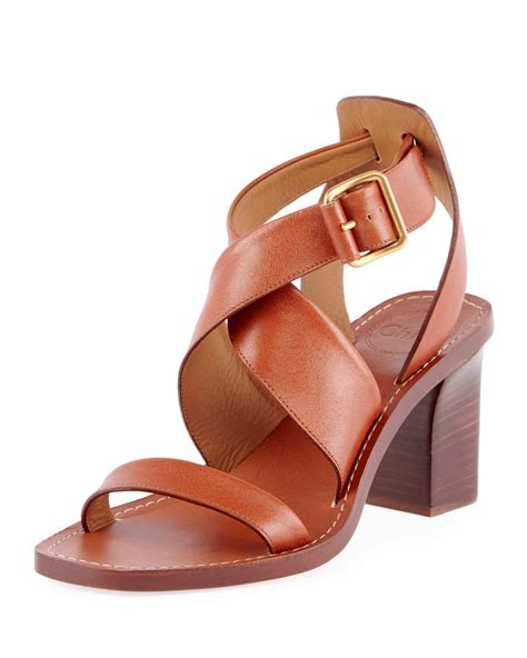 Chloé Virginia Strappy Leather Block Heel Sandals In Brown Lyst