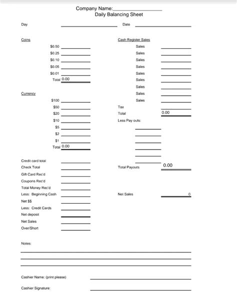 Blank Free Printable Cash Drawer Count Sheet Printable Templates