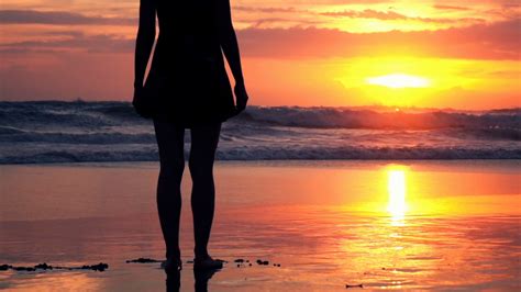 Silhouette Of Person On Beach At Sunset Stock Footage Sbv