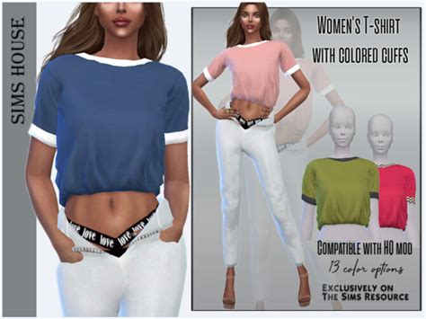 Womens T Shirt With Colored Cuffs By Sims House At Tsr Sims 4 Updates