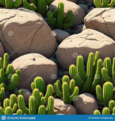 Desert Cacti Pattern Small Cactuss Background Print For Textile Home