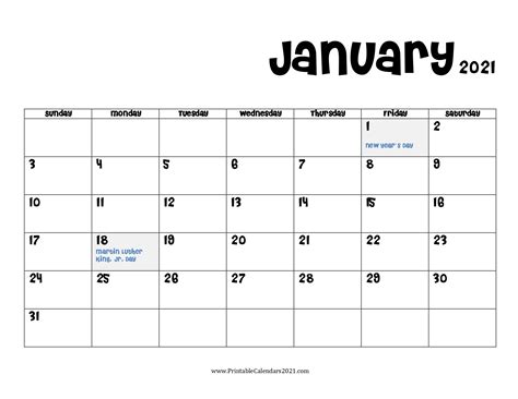Our calendars are free to use and are available as pdf calendar and gif image calendar. 65+ Printable Calendar January 2021 Holidays, Portrait ...