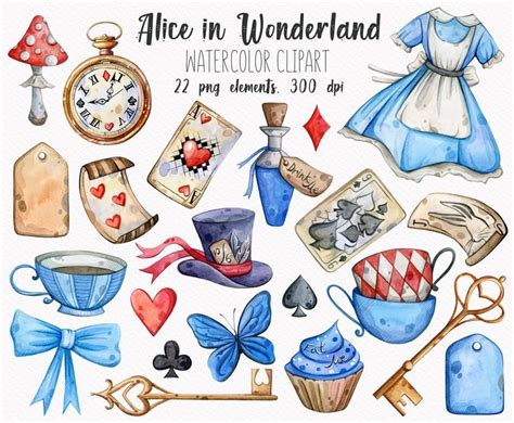 Alice In Wonderland Clipart Watercolor Tea Party Fairytale Etsy