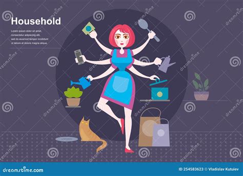 Busy Multitasking Woman. Multifunctional Female Character with Many
