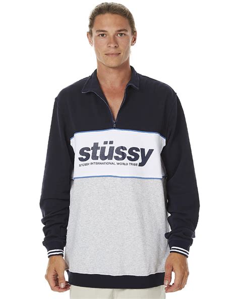 Stussy State Panel Mens Half Zip Navy Surfstitch