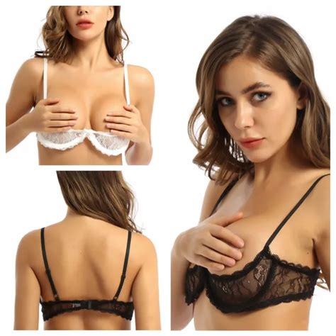 SEXY WOMEN 1 4 Cup Bra Sheer Lace See Through Underwired Non Pad Bra