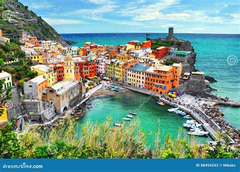 Beautiful View Of Vernazza Is One Of Five Famous Colorful Villages Of