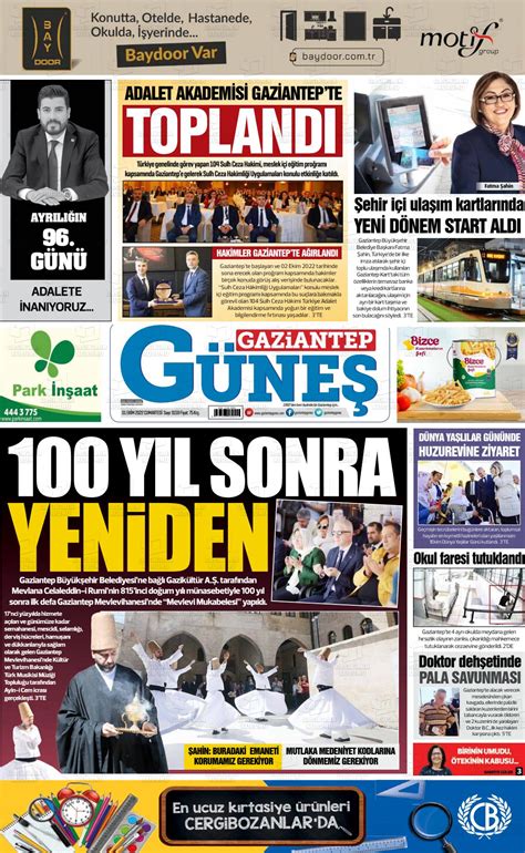 01 Ekim 2022 tarihli Gaziantep Güneş Gazete Manşetleri