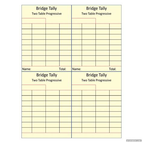 Printable Bridge Tallies For 3 Tables