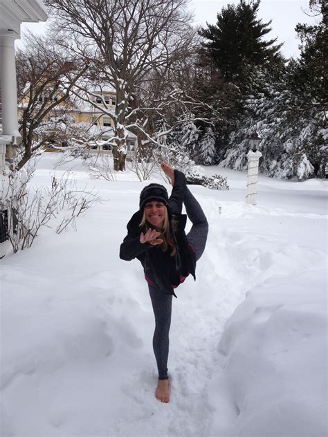 Dancer Pose With Bare Feet In The Snow Yoga Barefoot Women