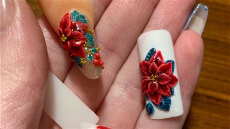 3d Poinsettia Christmasnailart Amber Nails Youtube