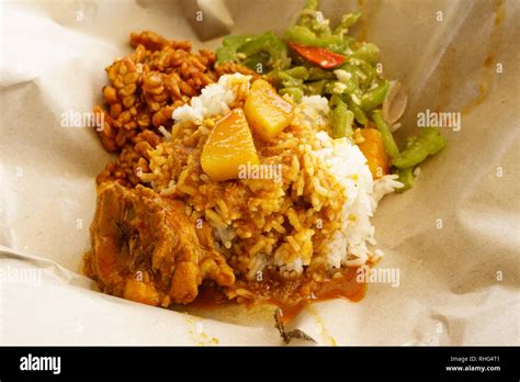 Typical Malaysian Daily Lunch Called Nasi Campur Or Nasi Bungkus Which