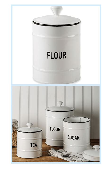 Home Essentials And Beyond Enamel Flour Canister In Whiteblack The