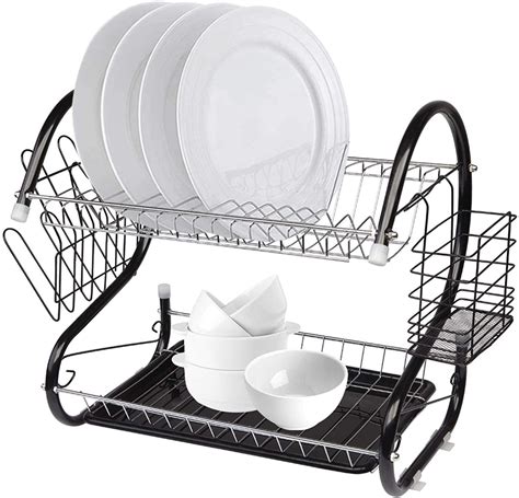 Kitchen Dining And Bar Supplies 2 Tier Chrome Dish Drainer Rack Storage