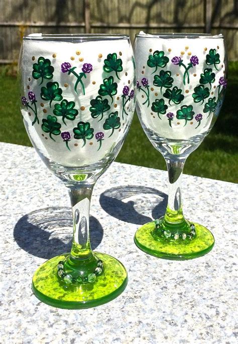 Hand Painted Wine Glasses With Shamrocks And By Ipaintitpretty Paintedwineglasses
