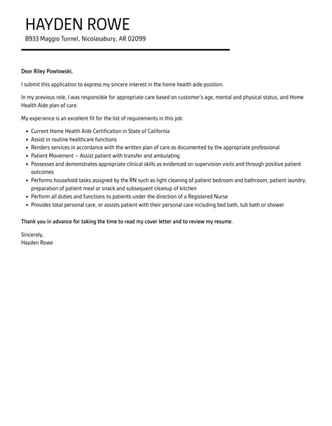Home Health Aide Cover Letter | Velvet Jobs