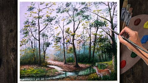 Acrylic Landscape Painting Easy Lesson Time Lapse Deer In The Forest