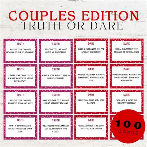 100 Couples Truth Or Dare Question Cards Valentines Day Games Game For Couples Couples Games