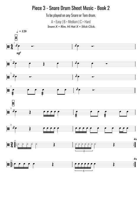Piece 3 Snare Drum Sheet Music Book 2 Learn Drums For Free