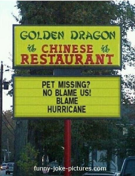 Chinese Restaurant Pet Hurricane Sign ~ Funny Joke Pictures