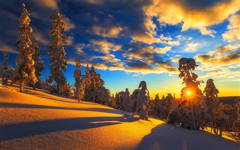 Winter Mountain Snow Trees Sky Clouds Sunset Wallpaper Nature And Landscape Wallpaper