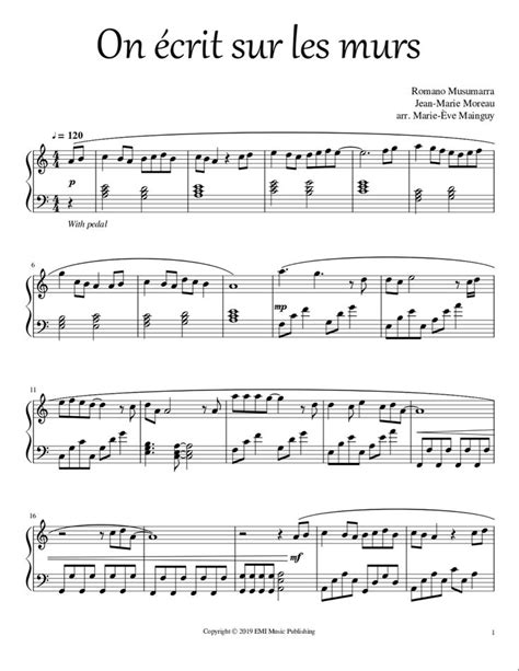 On écrit Sur Les Murs Piano Pdf Sheet Music Digital Sheet Music