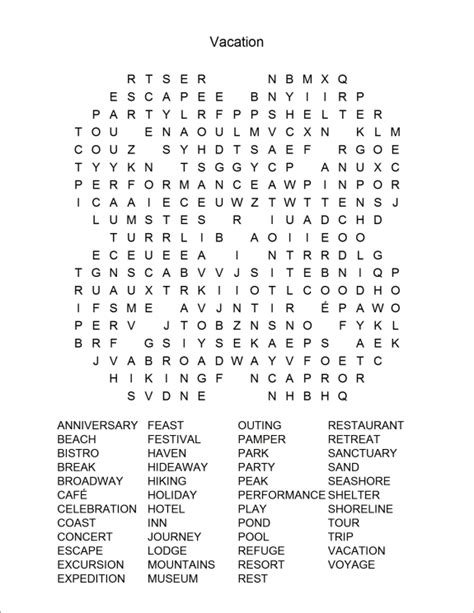 Very Hard Word Searches Printable To Open The Word Vacation Word