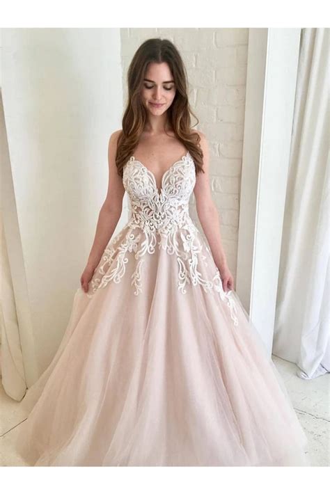 buy a line v neck champagne tulle prom dresses wedding dress formal dresses online jolilis