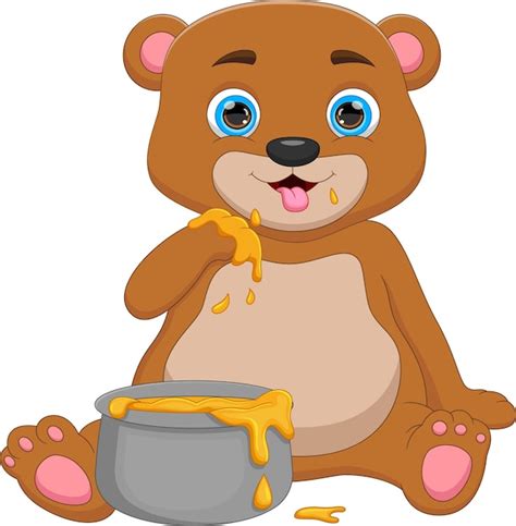 Premium Vector Cartoon Cute Bear Eating Honey
