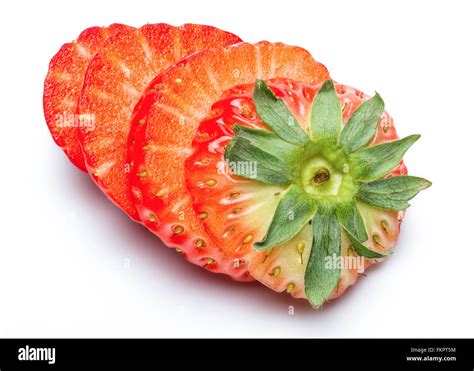 Sliced Beautiful Fresh Strawberry Isolated On White Background With