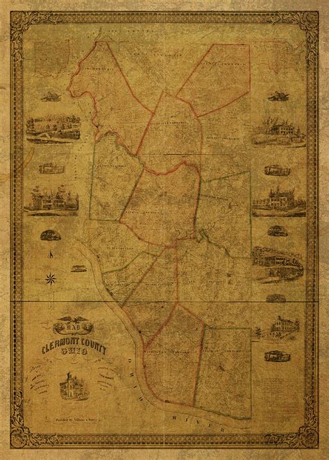 Vintage Map Of Clermont County Ohio 1857 Mixed Media By Design Turnpike