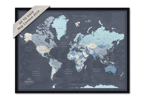 Buy Navy Travel Map With Pins Framed World Wall Map With Push Pins
