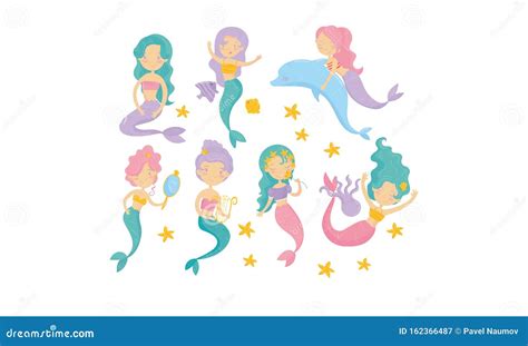 Dreamy Mermaid Characters Vector Set Fairy Underwater Princess