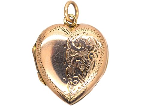 Edwardian 9ct Gold Back And Front Heart Shaped Locket With Engraved Front