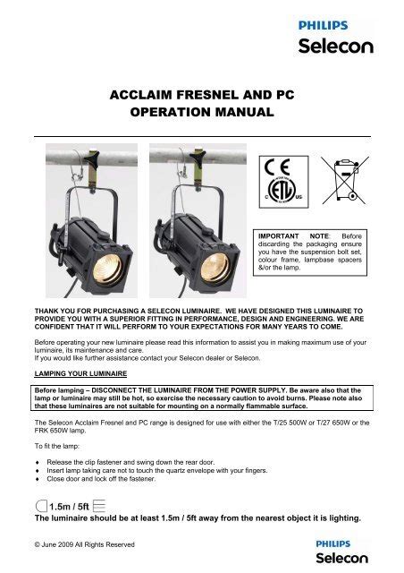 Selecon Acclaim 650 Watt Fresnel User Guide