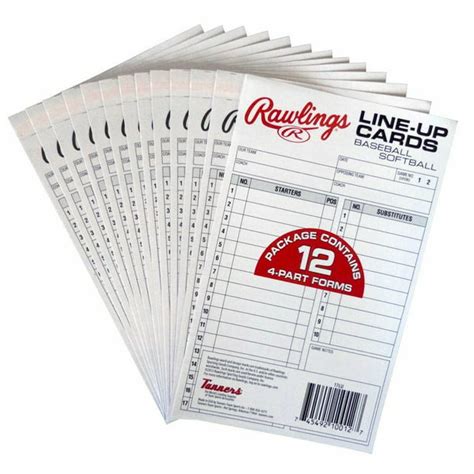 Rawlings 4 Part Carbonless Baseball And Softball Lineup Cards 17lu
