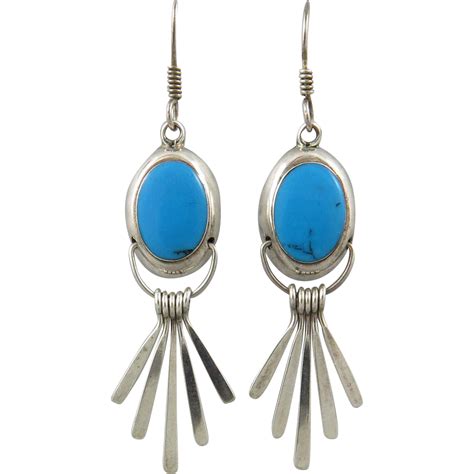 Sterling silver and cz blue stone open circle earrings. Sterling Silver Fringed Turquoise Dangle Earrings from ...