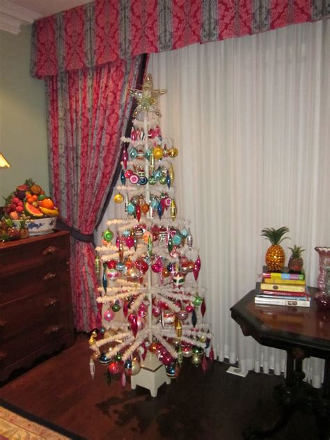 Feather Tree With Vintage Indent Ornaments Holiday Decor Vintage
