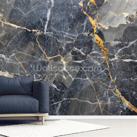 Grey With Gold Marble Wallpaper Mural Wallsauce Us