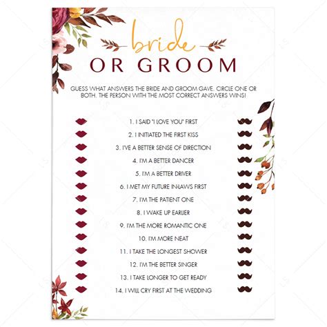 He Said She Said Bridal Shower Game Template Red Floral Instant Downlaod Littlesizzle