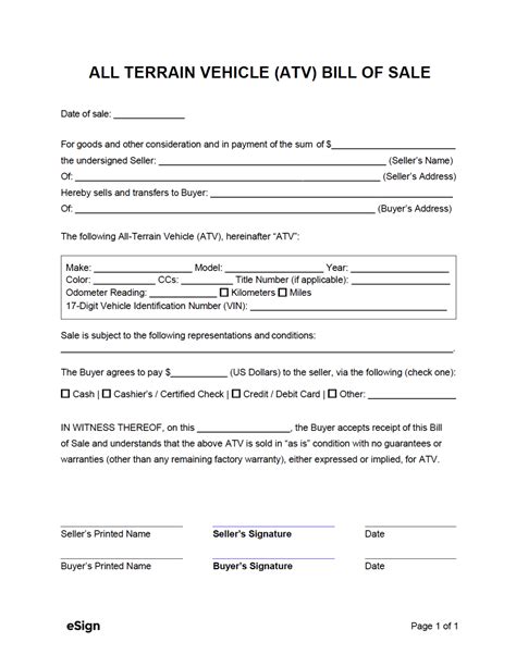 Atv Bill Of Sale Form Seven Atv Bill Of Sale Form Rit