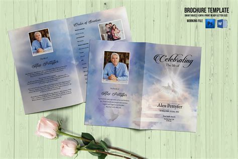 Heaven Dove Funeral Program Template Printable Obituary Etsy