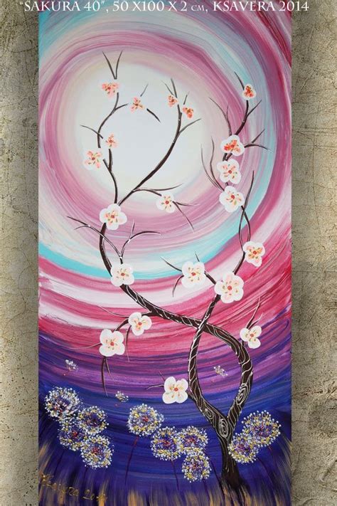 Cherry Blossom Sun Zen Japanese Style Large Acrylic Painting Etsy
