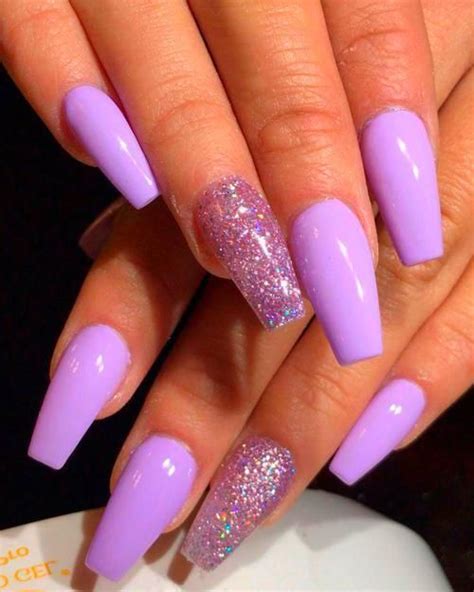 Light Purple Coffin Nails With Design - different nail designs Wear gold rings as well.