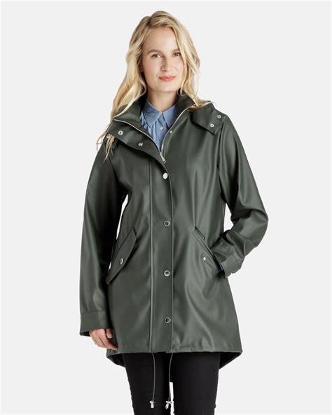 Michaela Rubberized Rain Coat With Removable Hood Women S Raincoats Coats For Women Women