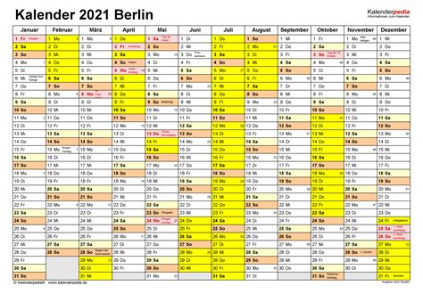 Kalender 2021 Berlin Ferien Feiertage Excel Vorlagen