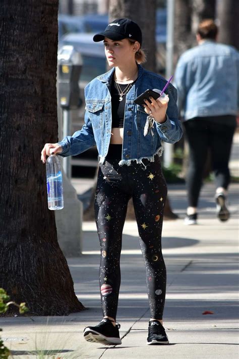 Lucy Hale Looks Fab In A Cropped Denim Jacket And Space Print Leggings